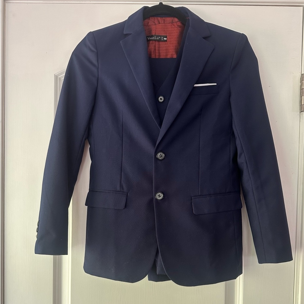 Yuan Lu Blue boys three piece slim fit suit